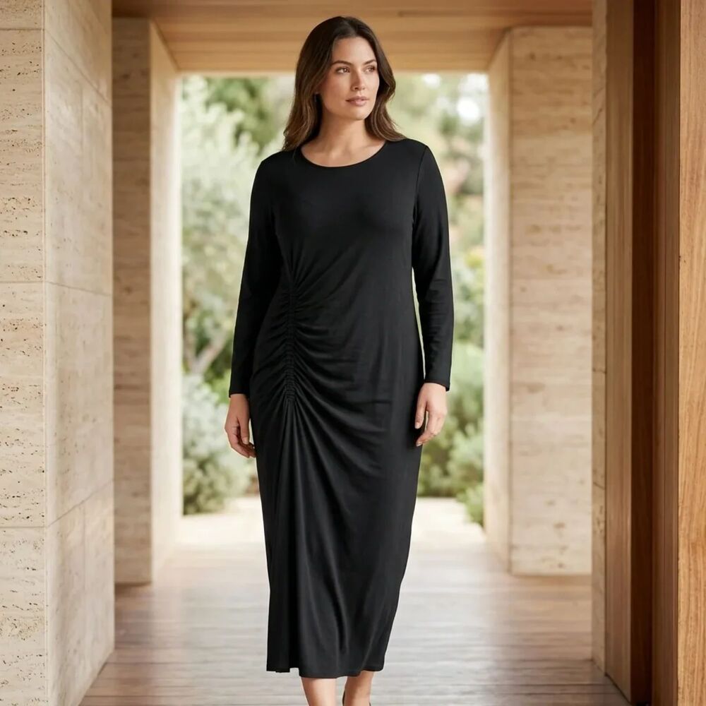 Peruvian Connection black Pima Cotton, Modal Origami Dress | Sz XL